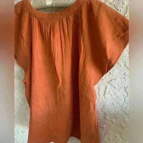 Derek Heart NWT Womens  L V Neck Short Bell Sleeve Burnt Orange Tunic Blouse - Picture 6 of 6